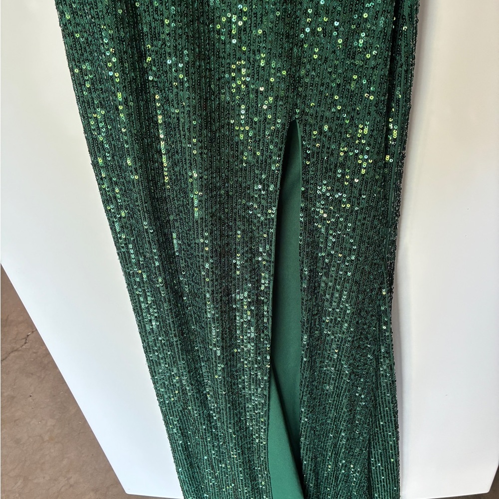 La Femme Emerald Green Sequined Gown - MAKE AN OFFER - Picture 4 of 11
